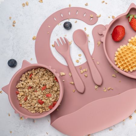 Set pentru diversificare din silicon Kitty, Old Rose, Appekids 613291