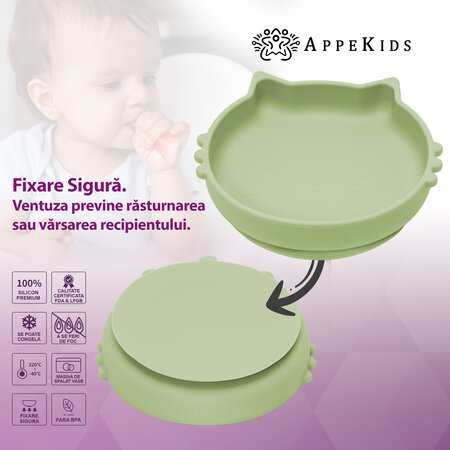 Set pentru diversificare din silicon Kitty, 6 luni, Raw Green, Appekids 613267