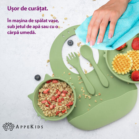 Set pentru diversificare din silicon Kitty, 6 luni, Raw Green, Appekids 613269
