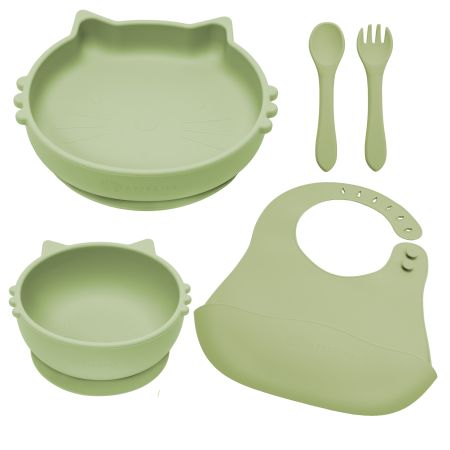 Set pentru diversificare din silicon Kitty, 6 luni, Raw Green, Appekids