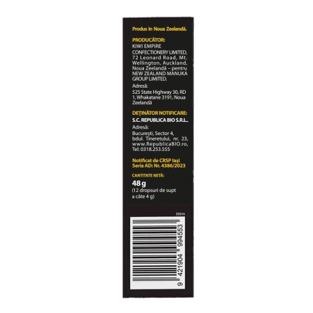 Dropsuri cu miere de Manuka MGO525 si extract din lamaie si propolis, 12 bucati, Melora 763180