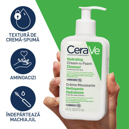 Crema de curatare spumanta si hidratanta, 473 ml, CeraVe 613365