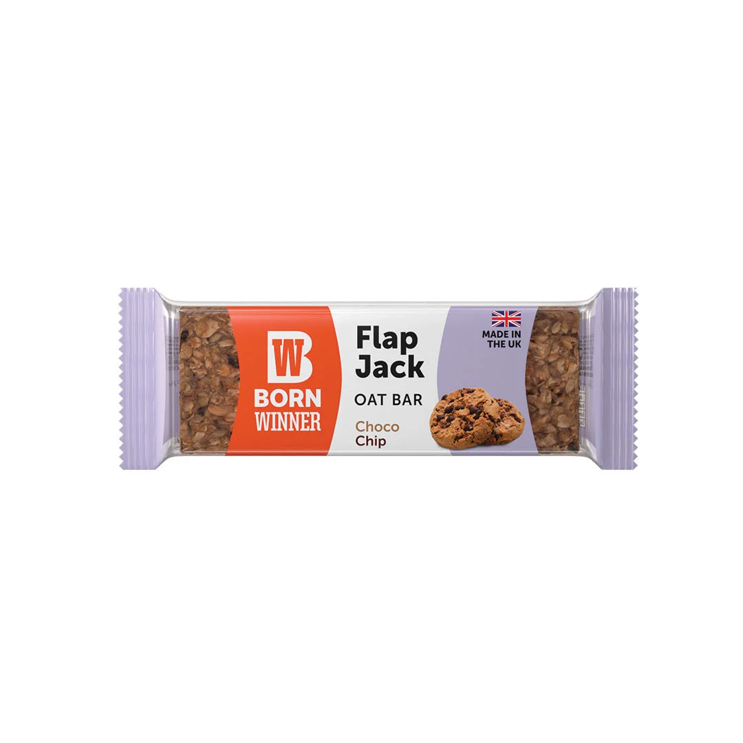 Baton de ovaz cu ciocolata choco chip Flap Jack, 90 g, Born Winner