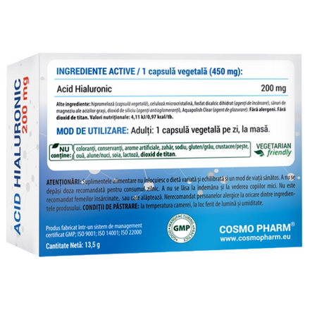 Acid Hialuronic, 200 mg, 30 capsule, Cosmopharm 812296