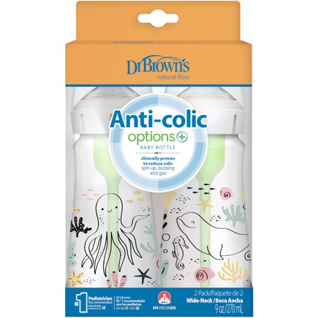 Set Biberon cu Gat Larg Options Plus, 270 ml, 2 bucati, Fete, Dr. Browns 615045