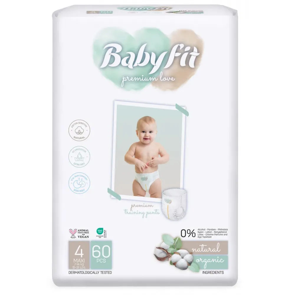 Scutece Bio tip chilot Jumbo  Maxi, Nr. 4, 7-14 kg, 60 bucati, Babyfit