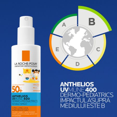 Spray invizibil cu protectie solara SPF50+ fata si corp pentru copii Anthelios UVMUNE 400 Dermo-Pediatrics, 3 ani+, 200 ml, La Roche-Posay 713826