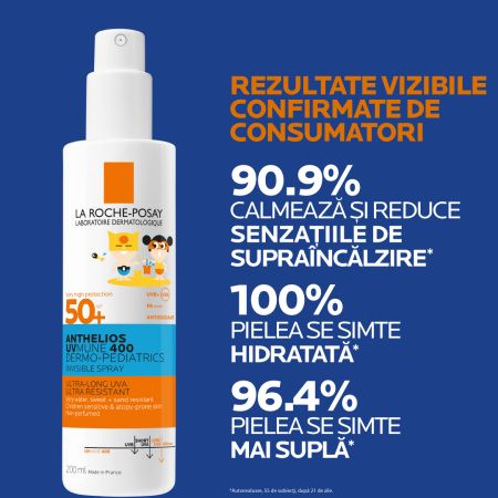 Spray invizibil cu protectie solara SPF50+ fata si corp pentru copii Anthelios UVMUNE 400 Dermo-Pediatrics, 3 ani+, 200 ml, La Roche-Posay 713825