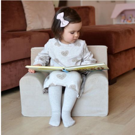Fotoliu din catifea pentru copii, Bej, Twindeco 615262