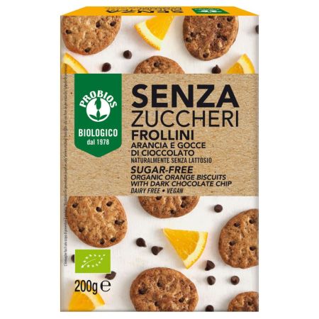 Biscuiti Bio fara zahar cu bucati de ciocolata si portocale, 200 g, Probios