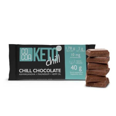 Ciocolata Bio cu ashwaganda, magneziu si ulei de canepa Chill, 40 g, Cocoa Keto