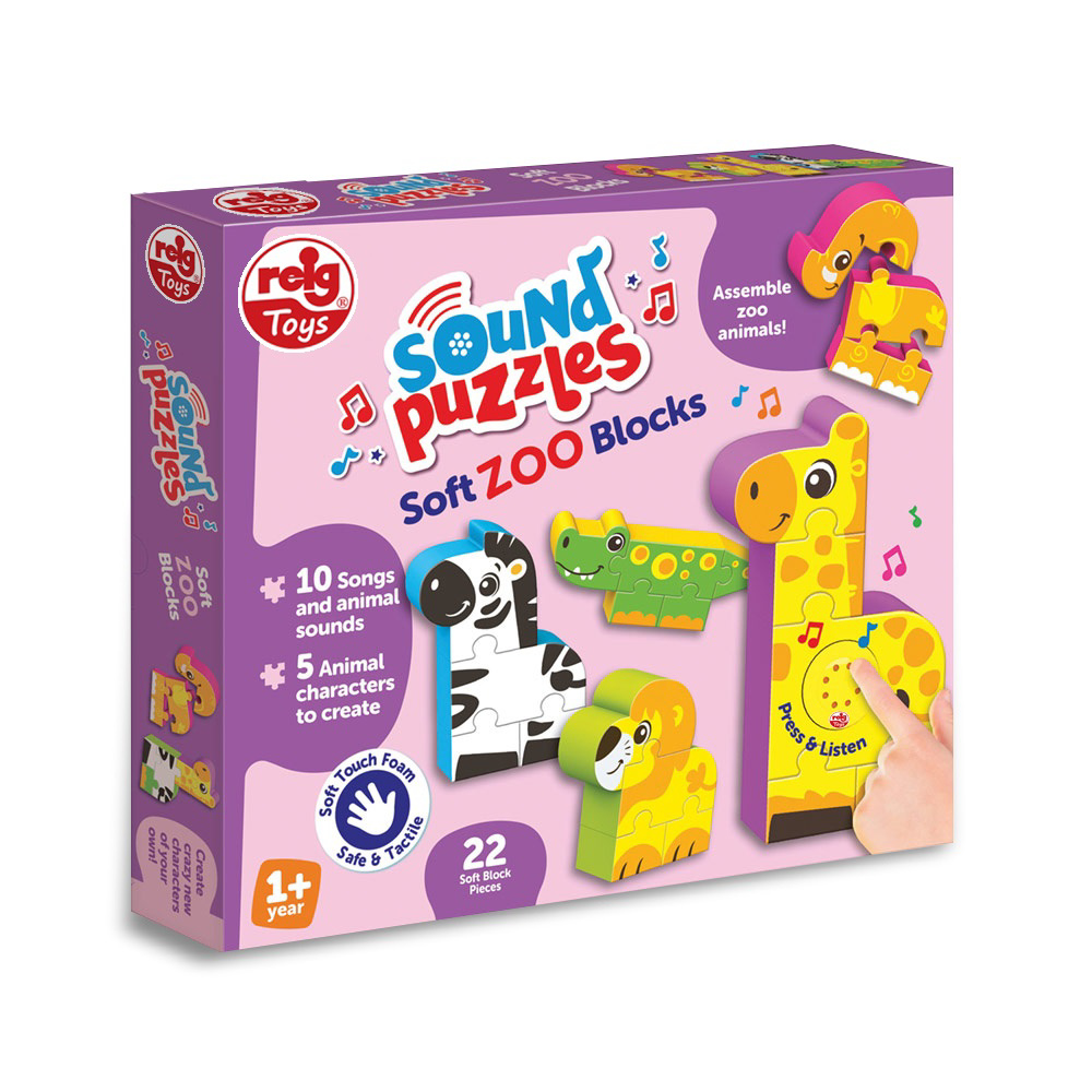 Puzzle Blocks cu sunete, +1 an, Animale de la zoo, Reig