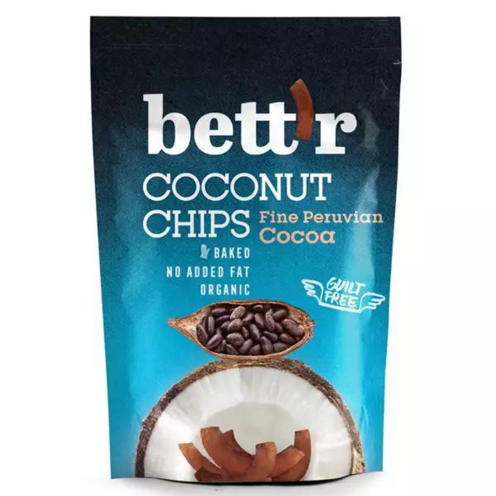 Chips Bio de cocos cu cacao Fine Peruvian Cocoa, 70 g, Bettr