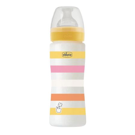 Biberon WB PP cu tetina din silicon cu flux rapid, 4 luni+, Yellow, 330 ml, Chicco