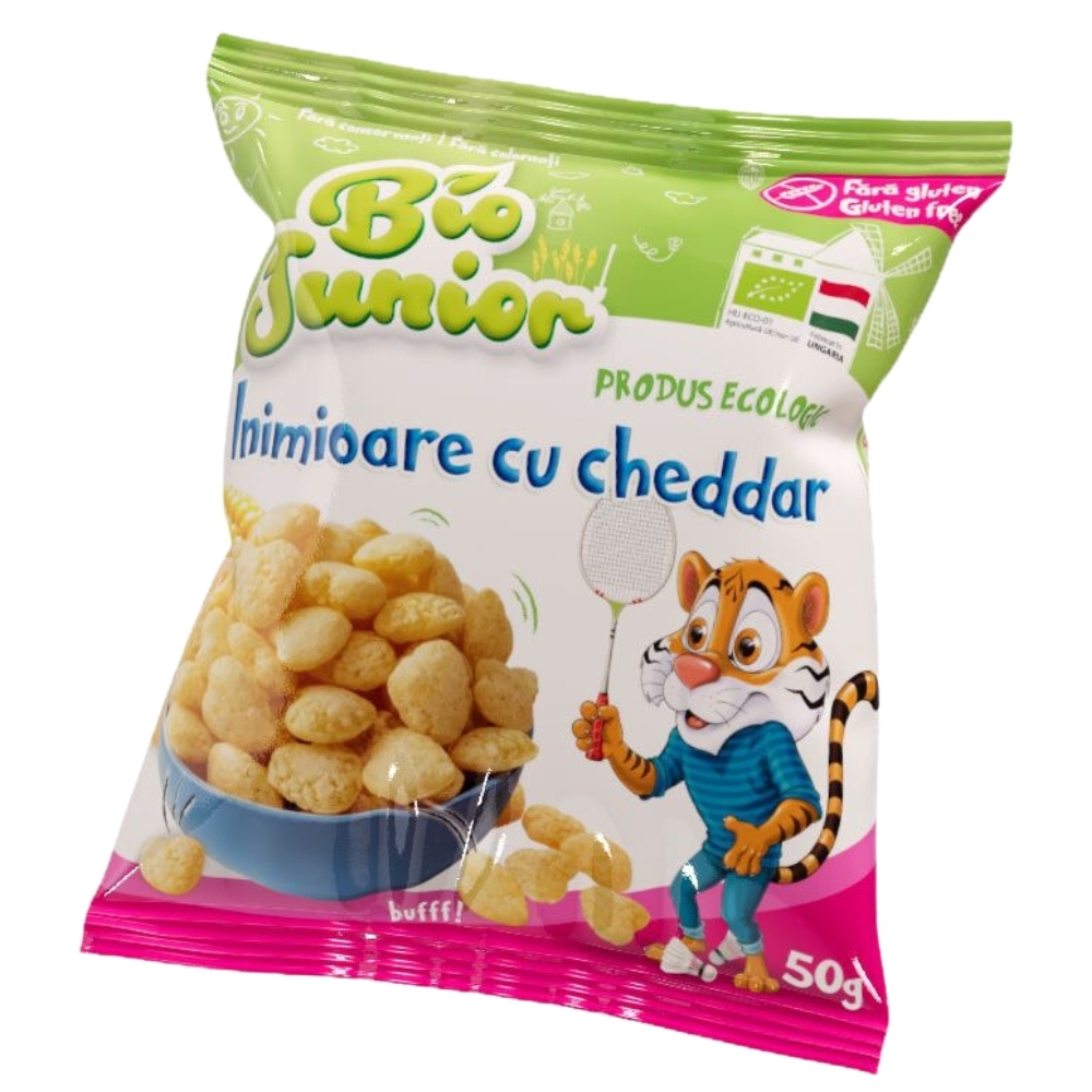 Pufuleti Inimioare cu branza Cheddar, 50 g, Bio Junior : Bebe Tei