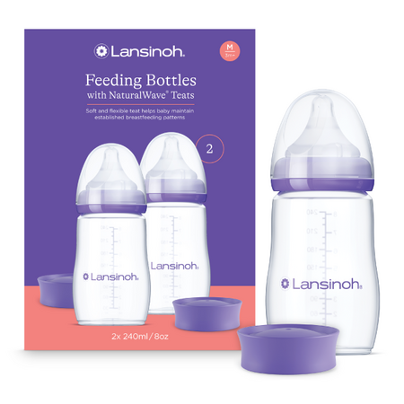 Pachet biberon cu tetina flux mediu NaturalWave®, +3 luni, 2 X 240 ml, Lansinoh