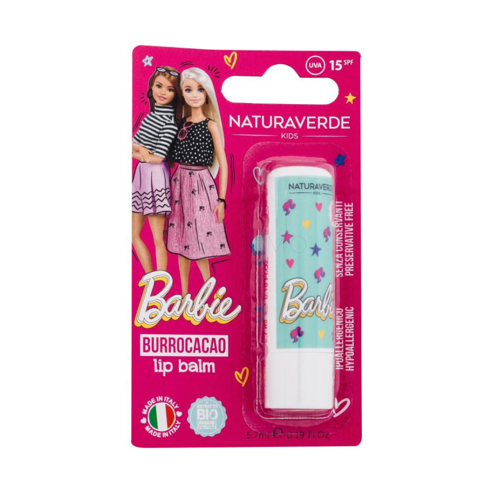 Balsam de buze cu SPF15 Barbie,Kids, Aroma de Capsune, 5.7 ml, Naturaverde