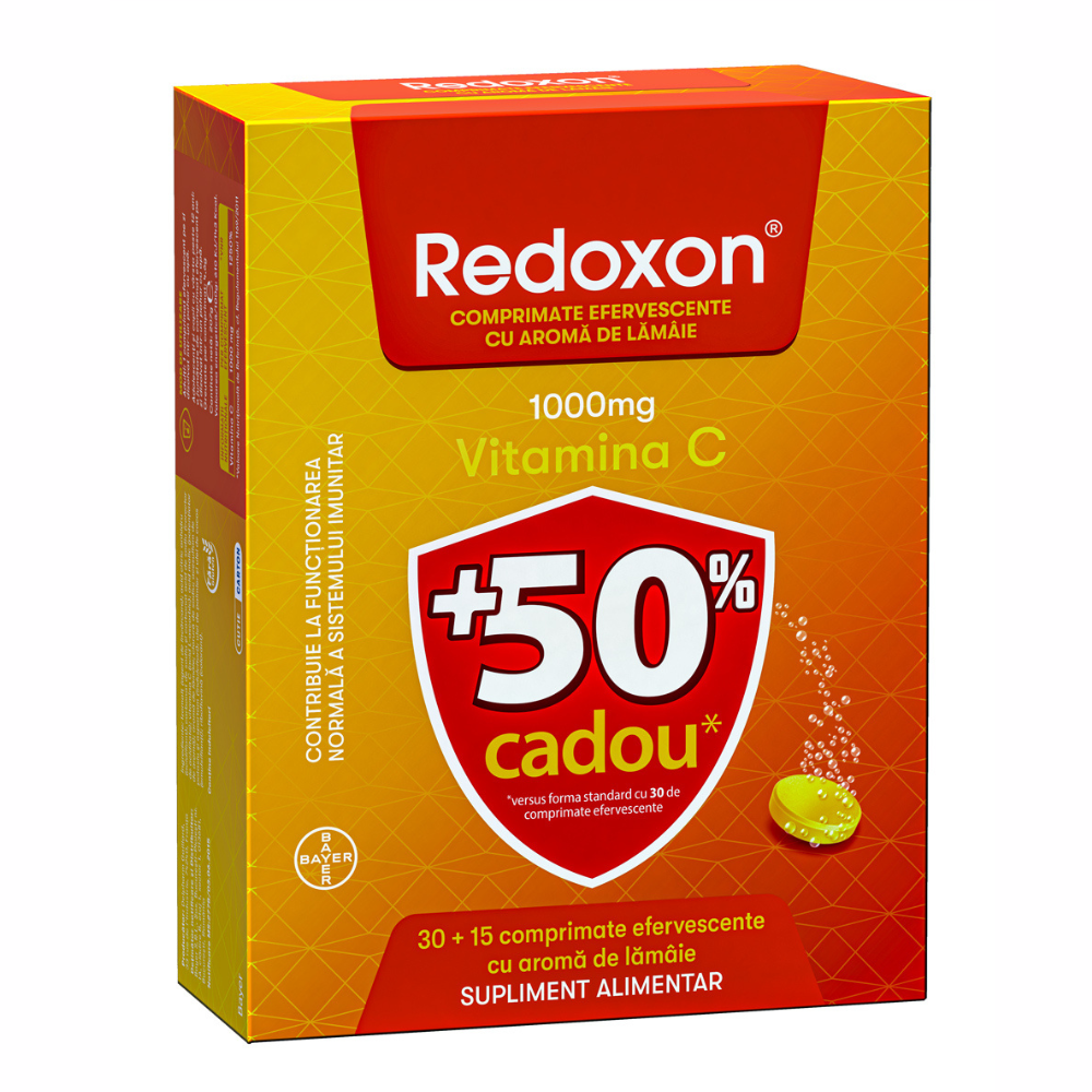 Pachet Redoxon cu vitamina C, 1000mg, 30+15 comprimate efervescente, Lamaie, Bayer