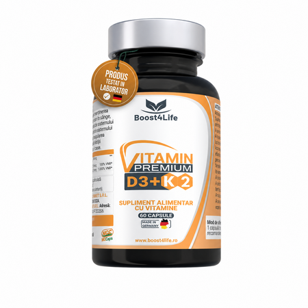 Vitamina D3 + K2 Vitamin Premium, 2000 UI, 60 capsule, Boost4Life