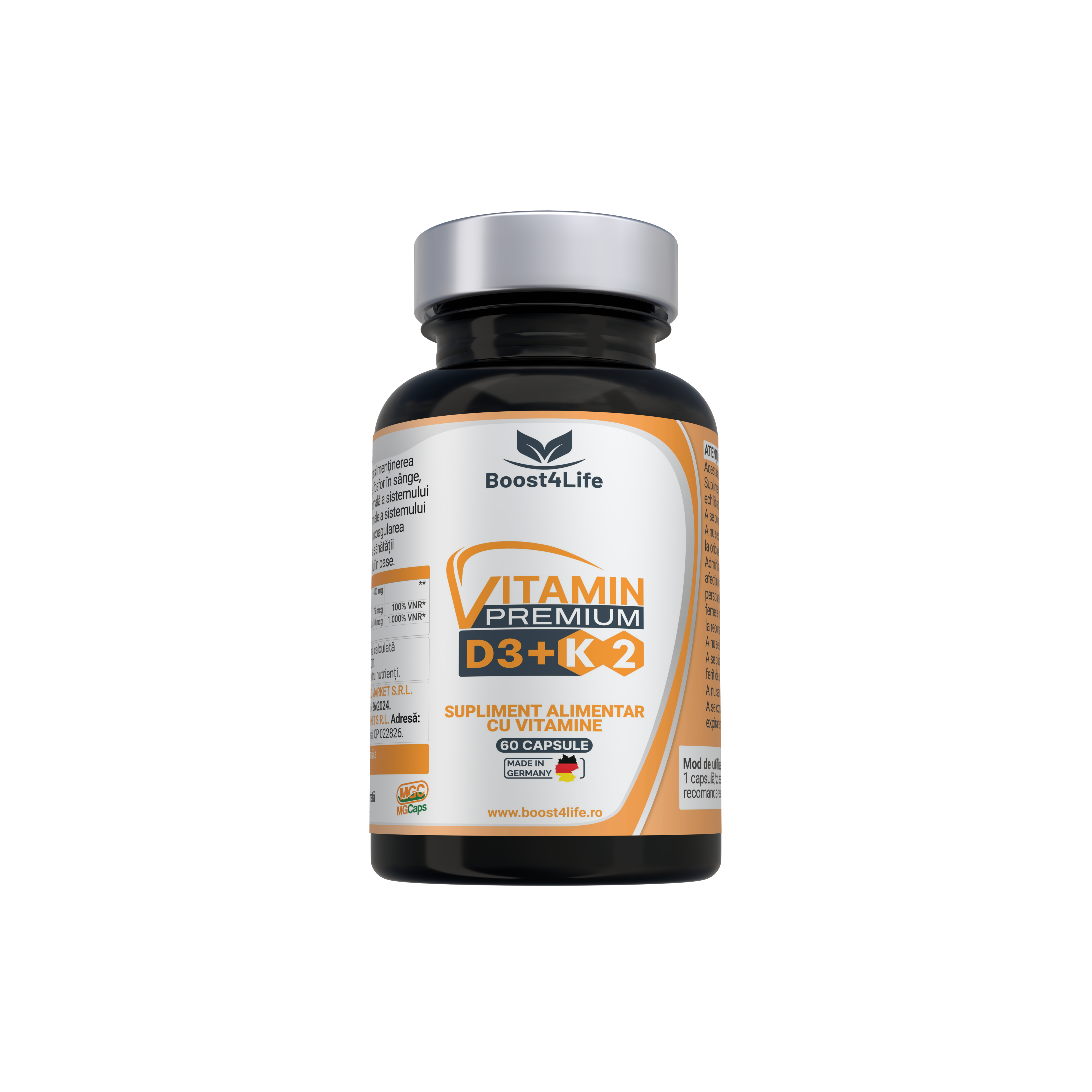 Vitamina D3 + K2 Premium MGCaps, 2000 UI, 60 capsule, Boost4Life