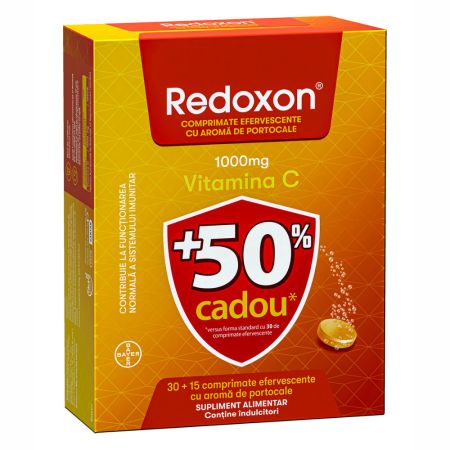 Pachet Redoxon cu vitamina C, 1000 mg, 30+15 comprimate efervescente, Portocale, Bayer