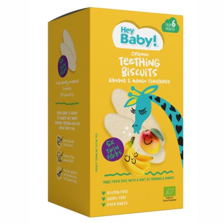 Biscuiti Bio pentru dentitie cu banana, 20g, Hey Baby