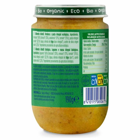 Meniu bio cu legume si paste integrale, +8 luni, 190 g, Hero Solo 672657