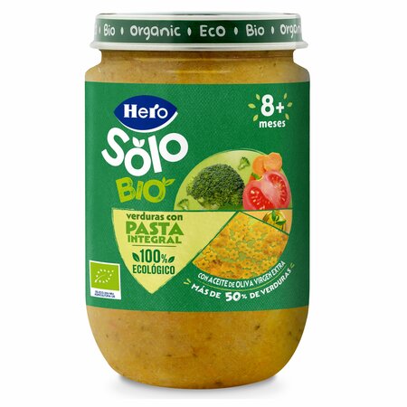 Meniu bio cu legume si paste integrale, +8 luni, 190 g, Hero Solo 672658