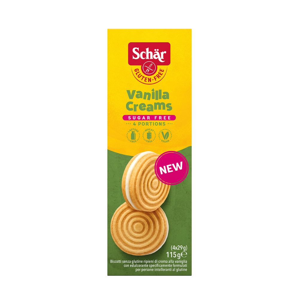 Biscuti fara gluten cu crema de vanilie, 115 g, Dr. Schar