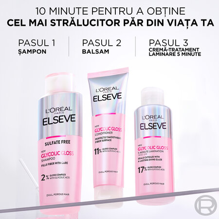 Balsam pentru stralucirea parului cu 11% Acid Glicolic Glycolic Gloss, 150ml, Elseve 617964