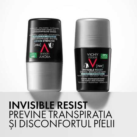 Deodorant Roll-on antiperspirant pentru barbati Invisible Resist 72H Homme, 50 ml, Vichy 793610