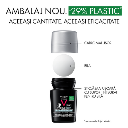 Deodorant Roll-on antiperspirant pentru barbati Invisible Resist 72H Homme, 50 ml, Vichy 793612