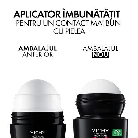 Deodorant Roll-on antiperspirant pentru barbati Invisible Resist 72H Homme, 50 ml, Vichy 793611