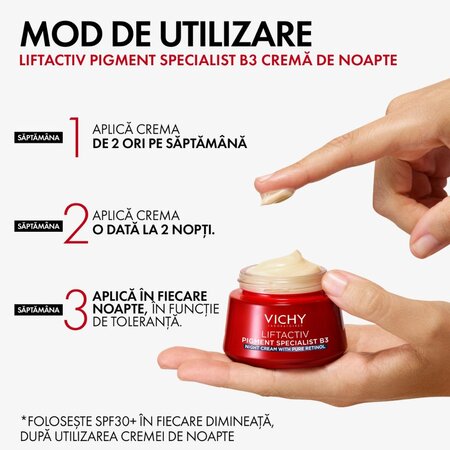Crema de noapte antirid, antipete pigmentare cu Retinol Pur si Niacinamida Liftactiv B3, 50ml, Vichy 729970