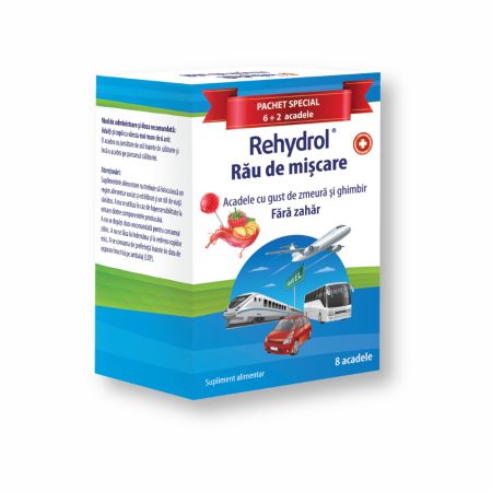 Rehydrol Acadele pentru rau de miscare cu zmeura fara zahar, 6+2 bucati, MBA Pharma