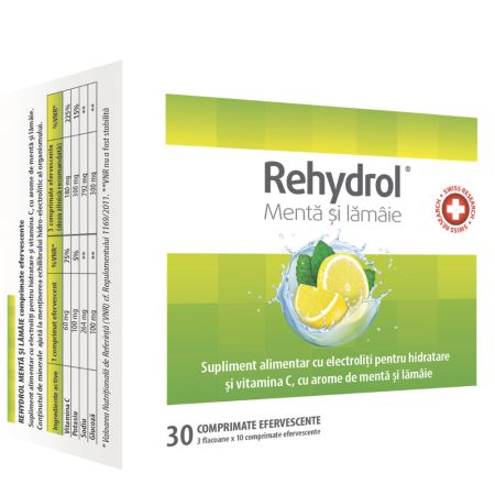 Rehydrol, Menta si Lamaie, 30 comprimate efervescente, MBA Pharma