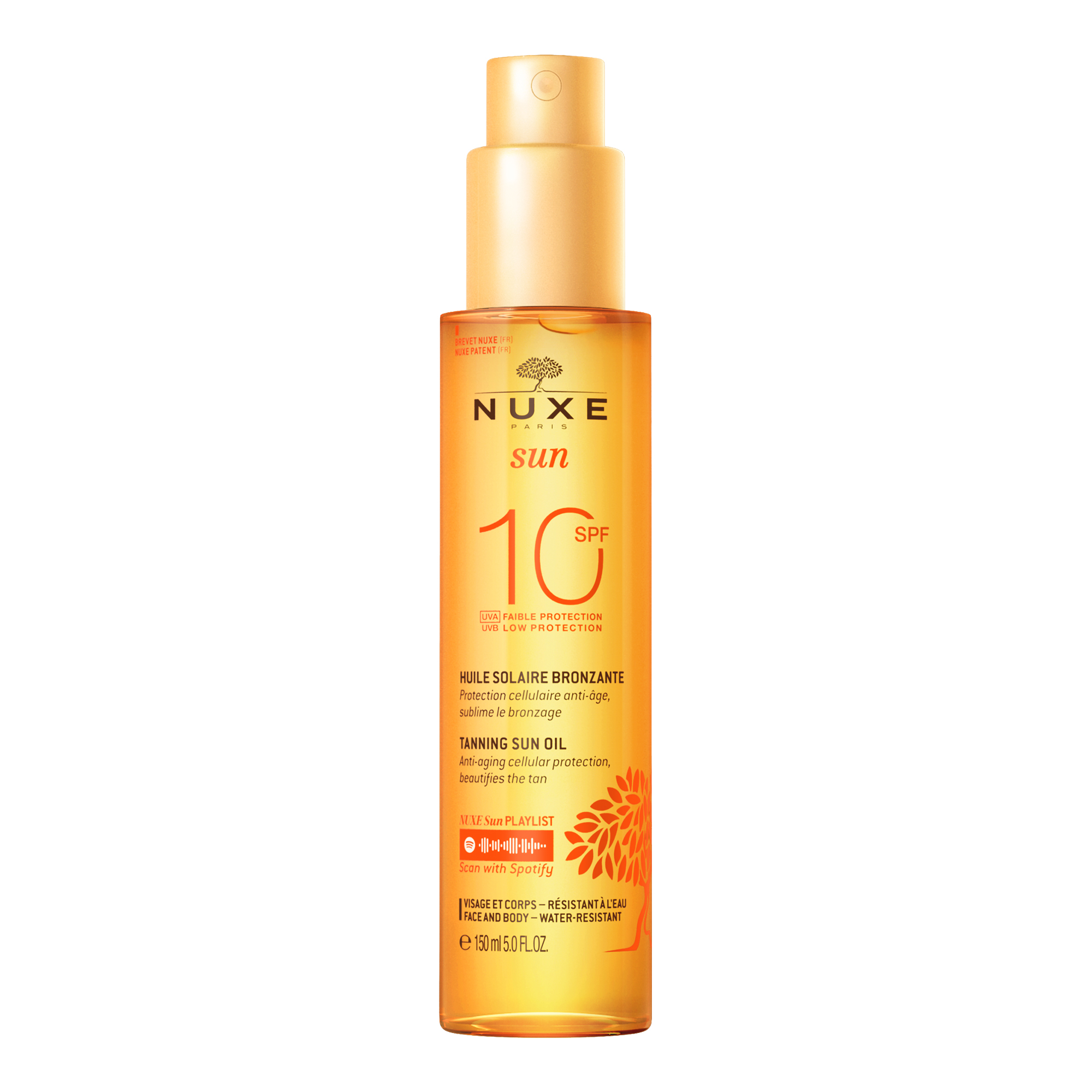 Ulei bronzant cu protectie solara SPF10 pentru fata si corp Sun, 150 ml, Nuxe