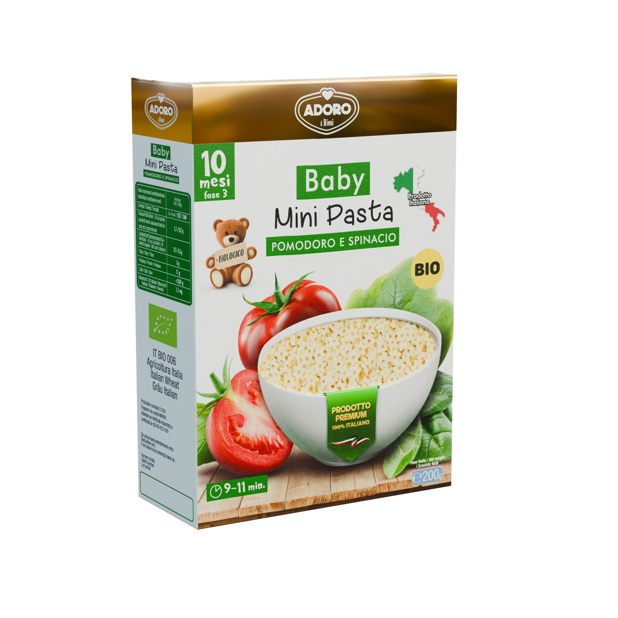 Paste Bio pentru copii, Steline cu rosii si spanac, 10 luni+, 200 g, Adoro