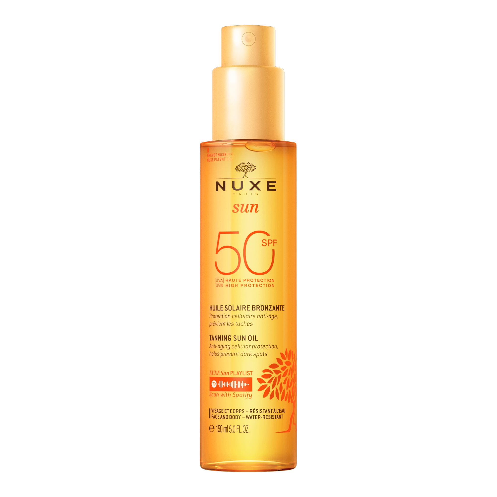 Ulei bronzant cu protectie solara SPF50 pentru fata si corp Sun, 150 ml, Nuxe