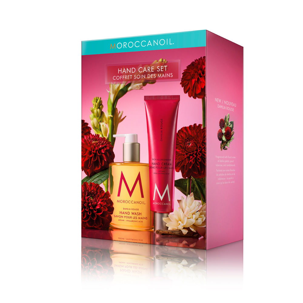 Set pentru ingrijirea mainilor cu Dahlia Rouge, 100+360 ml, Moroccanoil