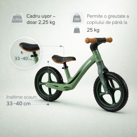 Bicicleta fara pedale Mizo, +3 ani, Khaki, Momi 774948
