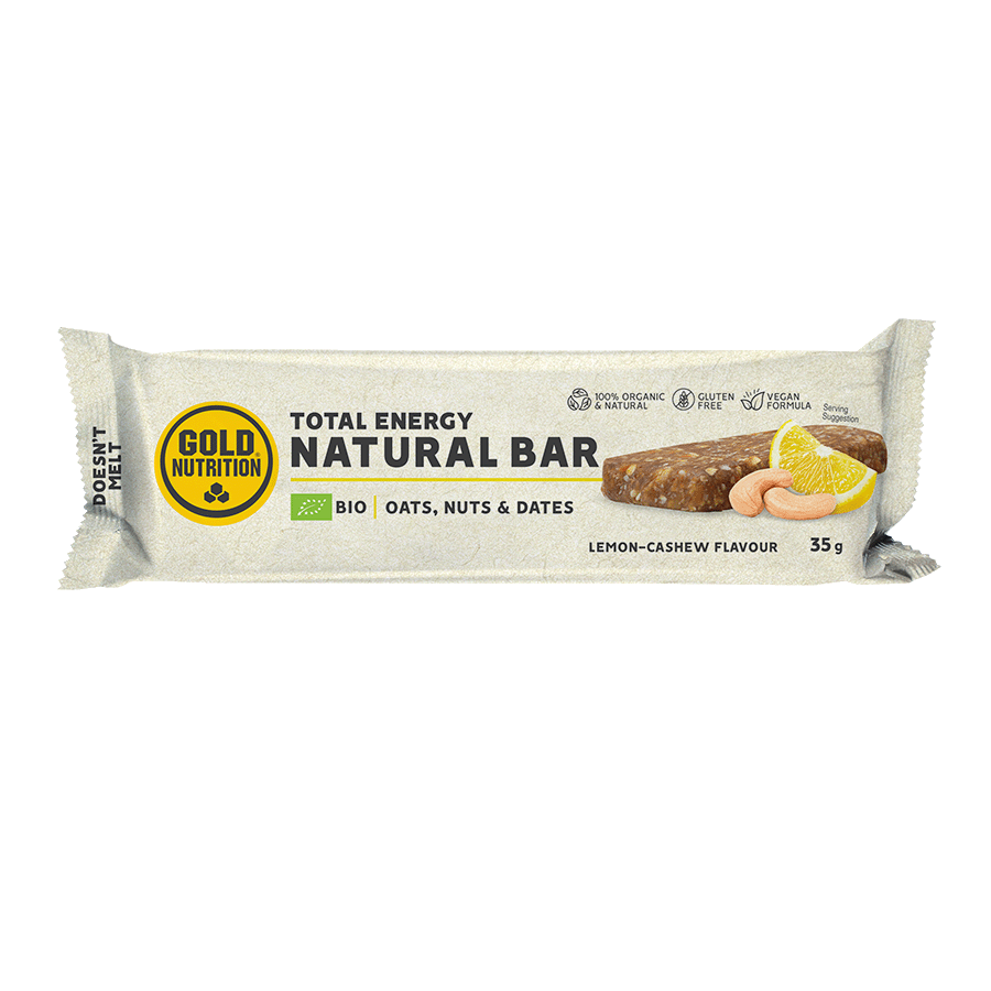 Baton proteic Bio cu aroma de lamaie si caju Natural Bar, 35g, Gold Nutrition