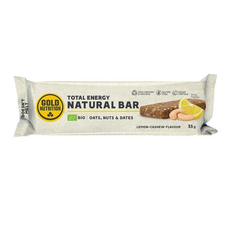 Baton proteic Bio cu aroma de lamaine si caju Natural Bar, 35g, Gold Nutrition