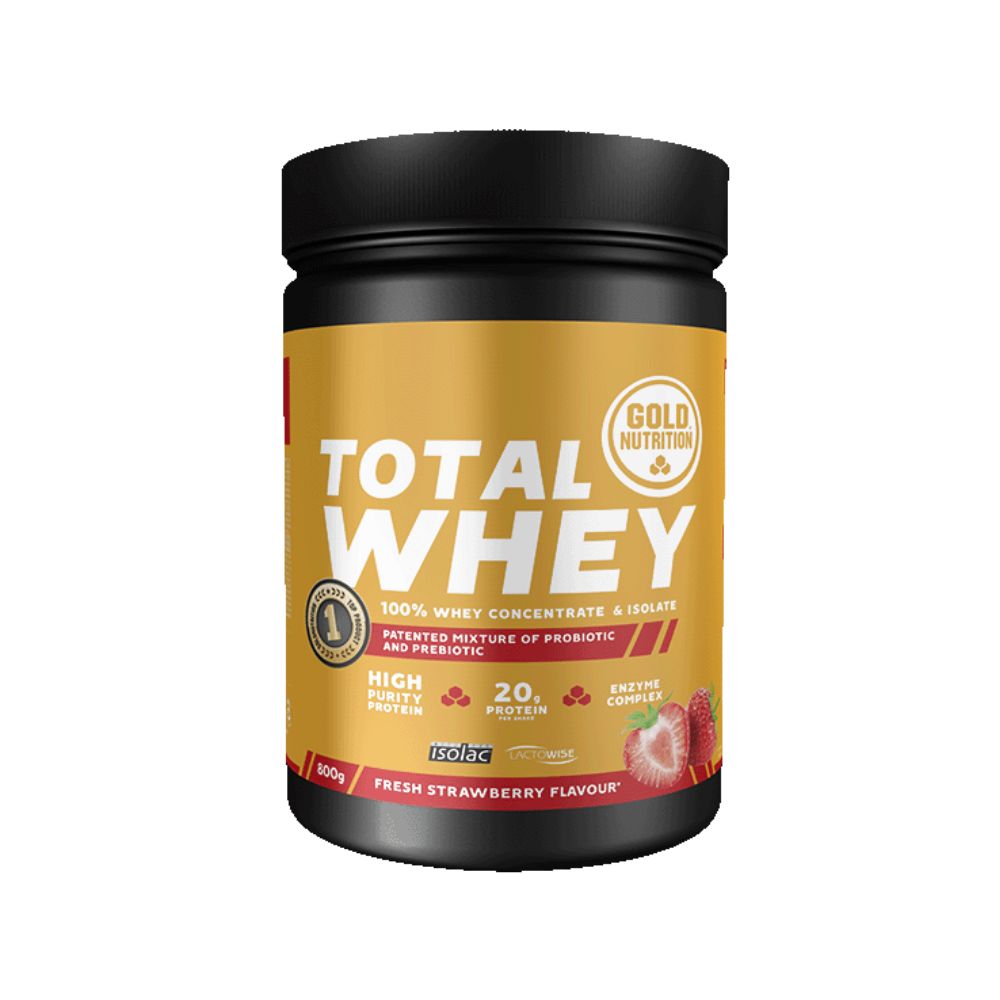 Pudra proteica Total Whey cu aroma de capsuni, 800g, Gold Nutrition