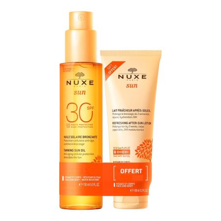 Set Ulei pentru bronzat cu protectie solara SPF30 pentru fata si corp, 150 ml + Lotiune dupa expunere solara, 100 ml Sun, Nuxe