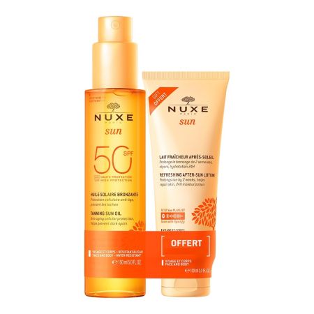 Set Ulei pentru bronzat cu protectie solara SPF50 pentru fata si corp, 150 ml + Lotiune dupa expunere solara, 100 ml Sun, Nuxe