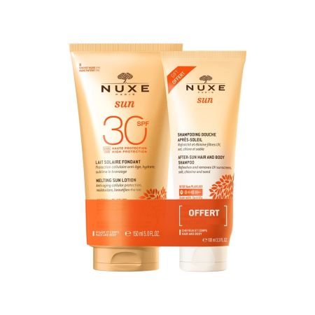 Set Lotiune cu protectie solara SPF30 pentru fata si corp, 150 ml + Sampon dupa expunere solara pentru par si corp, 100 ml, Nuxe