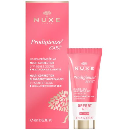 Set Crema gel multi-corectoare pentru ten normal-mixt, 40 ml + Balsam de noapte regenerator, 15 ml Prodigieuse Boost, Nuxe