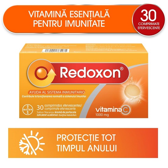 Redoxon cu vitamina C 1000 mg si aroma de portocale, 30 comprimate efervescente, Bayer 489732