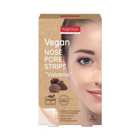 PUREDERM PLASTURI VEGANI PENTRU NAS CU CENUSA VULCANICA&PUDRA DE CARBUNE 6 BUC